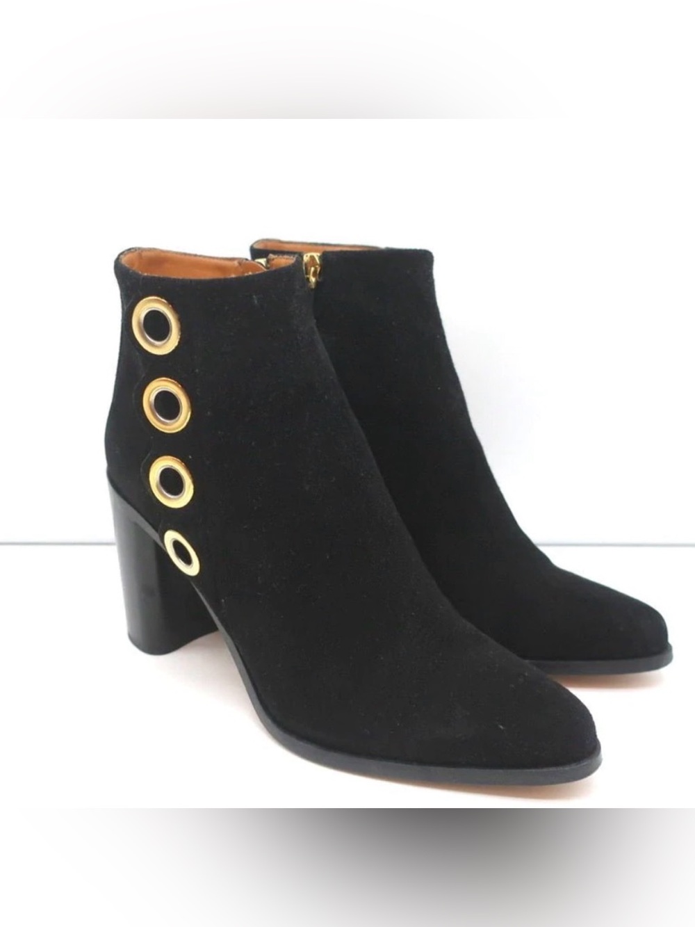 Chloe Grommet Trim Ankle Boots- Black Suede
